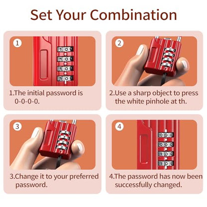 4-Digit Combination Cable Padlock with 12 inch (30 cm) Flexible Steel Cable, Small Lock for Locker,Luggage, Backpack,Cabinet,Gym Bag,Toolbox,Travel,Red,Black Rope (1, 20cm(8 inch Cable)) - size: 20cm(8 inch Cable)