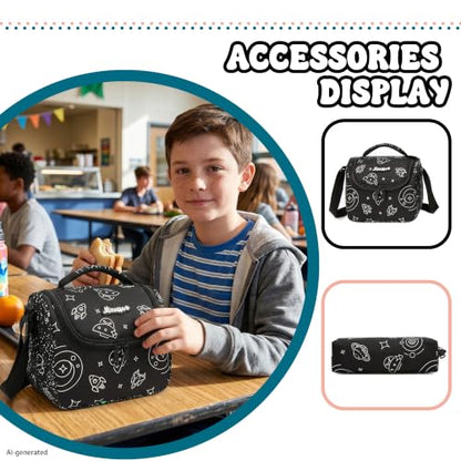 Kids Rolling Backpack for Boys 16.5" School Roller Backpack with Lunch Box, Toddler Backpacks with Wheels Rollig Wheeled Backpacks for Elementary School - color: Black Space