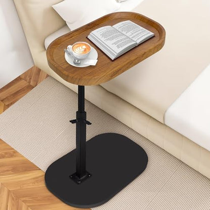 End Table Adjustable Height, 360°Swivel TV Tray C Table for Couch Sofa Bed, Wood Side Table for Living Room Bedroom Small Spaces