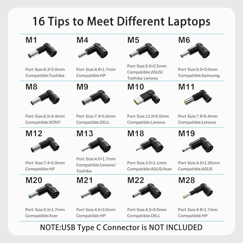 BAJ 90W Universal Laptop Charger Compatible with HP Dell Len OVO ASUS So ny Toshiba Acer Fujitsu ThinkPad Pavilion Latitude Ultrabook Notebook Chromebook Spectre Power Adapter with 16 Tips | Compatible with HP Dell Lenovo ASUS Sony Toshiba Acer Fujitsu