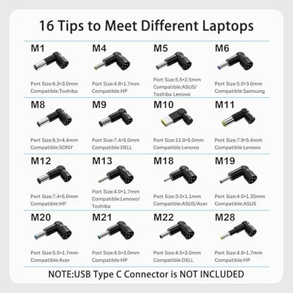 BAJ 90W Universal Laptop Charger Compatible with HP Dell Len OVO ASUS So ny Toshiba Acer Fujitsu ThinkPad Pavilion Latitude Ultrabook Notebook Chromebook Spectre Power Adapter with 16 Tips | Compatible with HP Dell Lenovo ASUS Sony Toshiba Acer Fujitsu