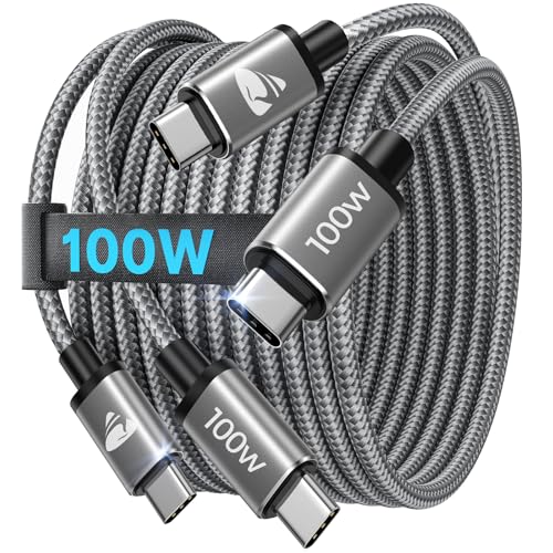USB C to USB C Cable 100W USBC to USBC [6.6FT 2-Pack] C to C Cable Fast Charging Braided Type C Charger Cord for iPhone 17 16 15 Pro Max Plus, MacBook Pro/Air, iPad Pro, Samsung Galaxy S26/S25, Pixel - size: 6.6FT+6.6FT