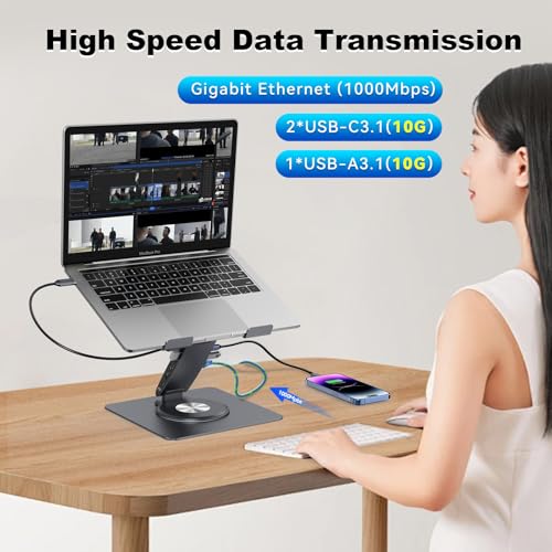Laptop Docking Station Stand 11-IN-1 Triple Display HDMI DP 4K60Hz Gigabit Ethernet USB3.1 PD100W SD/TF Card Reader Audio 360°Swivel Laptop Stand with USB Hub for MacBookPro/Air/Dell/HP/Surface/Lenovo - color: For Laptop 7-15.6 inches 11-in-1 Ultra