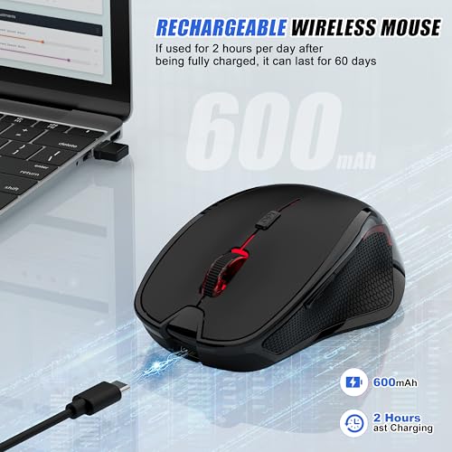 Wireless Bluetooth Mouse for Mac Pro MacBook Air, Rechargeable Mice with Jiggler Mouse, 3 Mode Switch Bluetooth 5.2/3.0 & 2.4G USB-A/USB-C Receiver, Optical Silent Mouse for iPad PC Laptop, Black - color: Bluetooth Wireless Mouse (Black)