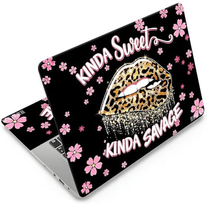 12.1-15.6 Inch Universal Reusable Laptop Skin Sticker Decal, Waterproof Removable Protector for Notebook Cover, Scratch-Resistant Vinyl Cuttable Full Wrap Sticker, Leopard Lips Pink Cherry Blossoms - color: Leopard Lips Pink Cherry Blossoms