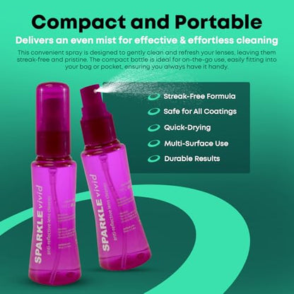 Sparkle Vivid Anti-Reflective Safe Lens Cleaner Spray Kit - (2) 2oz Glasses Cleaner Spray & (2) Microfiber Cloth for Eyeglasses, Sunglasses, Lenses, Screens and Camera Cleaning Kit (4 Piece Set) - style: Purple | 2x2oz Lens Spray + 2 Microfiber Cloth