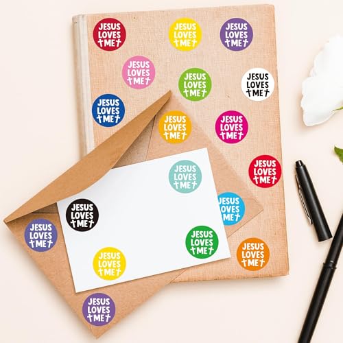 CNhoqc Jesus Round Sticker Rolls - 1000Pcs Jesus Loves Me Round Bible Verse Stickers Water Bottle Laptop Self-Adhesive Waterproof Vinyl Basket Stuffers Christian Birthday Party Supplies Card Making - style: Jesus Loves Me（Round）