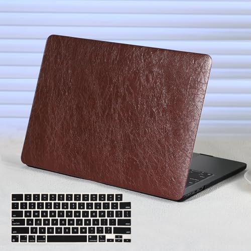 Funut for MacBook Air 13 Inch Case 2026 2025-2022 M5 M4 M3 M2 A3449 A3240 A3113 A2681, Vintage Waxed Leather Scratch & Shockproof Plastic Hard Shell Case & Keyboard Cover, Vintage Brown - color: Vintage Brown, size: 2022-2026 MacBook Air 13.6 inch M2 M3 M