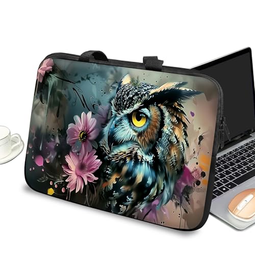 Universal Laptop Case Sleeve 10 inch with Handle and Zipper, Kids Tablet Carrying Case Messenger Bag Portable Tote Bag for 7-10 inch iPad/Notebook/eBook/Readers, Flower Owl - color: Flower Owl, size: 10 inch
