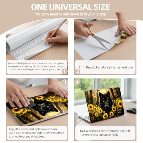 Universal Laptop Skin Sticker for 12/13/14/15.6 Inch Laptops, Reusable Vinyl Laptop Decal Cover, Waterproof Scratch Resistant Notebook Skin with 2 Wrist Pads,Sunflower Wolf - color: Sunflower Wolf