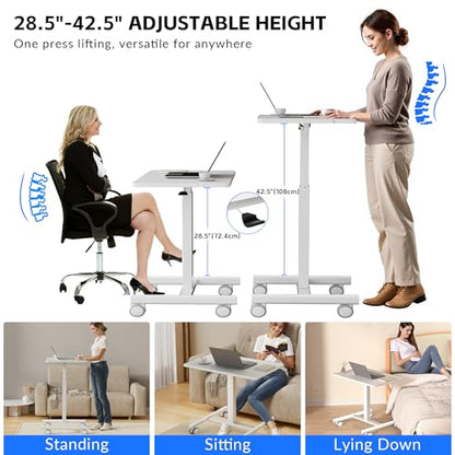 GallopFun Mobile Laptop Standing Desk Adjustable Height, Small Mobile Desk Workstation with Wheels, Portable Rolling Computer Desk Cart for Home Office Classroom (White)