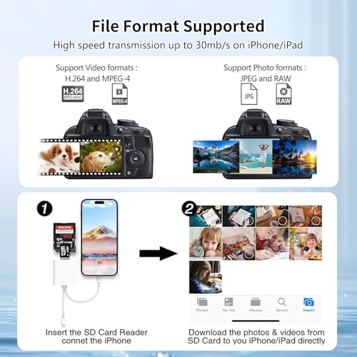 SD Card Reader for iPhone, iPad, Lightning Dual Port SD Card Adapter | USB C and Lightning Dual Port SD Card Adapter, Dual Interface Memory Card Reader, Support SD, Micro SD, USB3.0, Plug and Play - size: USB-C&Lightning