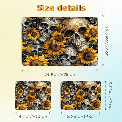 Universal Laptop Skin Sticker with 2 Wrist Pad Decals, 3-Piece Removable Vinyl Laptop Cover, Sunflower Skulls Waterproof Anti-Scratch, Easy-Trim Fit for 13.3" 14" 15.6" Laptops - color: Sunflower Skulls