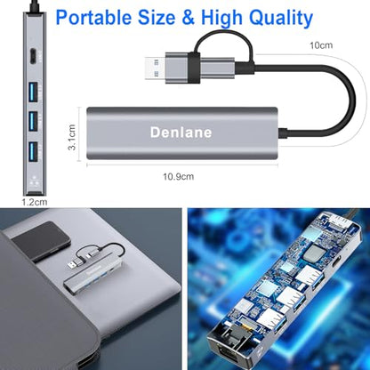 USB C USB 3.0 to Ethernet Adapter, 5 in 2 Gigabit USB Ethernet Hub for Laptop with 4-Port USB-A 3.0 and USBC, 1000Mbps RJ45 LAN Network Adapter Compatible with MacBook/iPad Pro/Phone/Tablet - size: 1000 Mbps