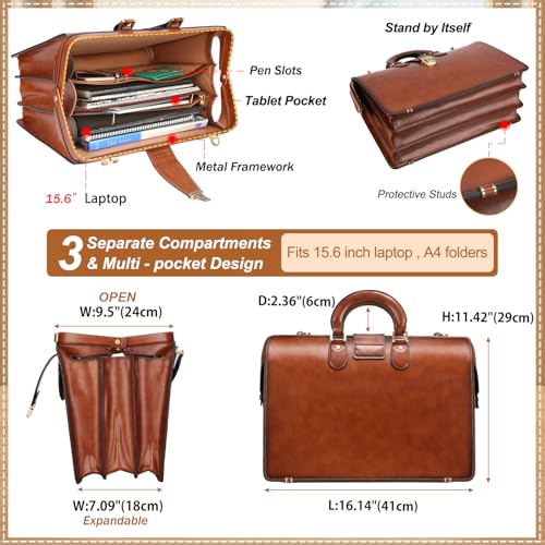 Banuce Leather Briefcase for Men with Anti-Theft Key Lock Fits 15.6" Laptop | Gradient Coloring Leather,Doctor Style Design,Expandable,Detachable Shoulder Strap,Office Work,Business Travel