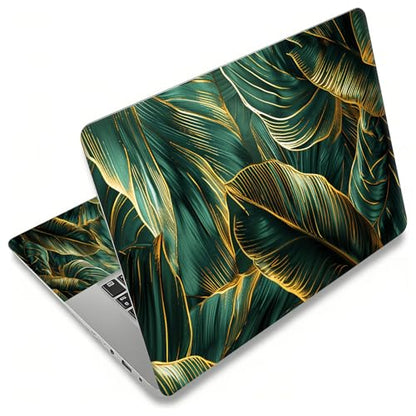 Laptop Skin Sticker for 12.1”-15.6“ Laptops (Fits 13”, 13.3”, 14”, 15”, 15.4”) | Protective Universal Reusable Vinyl Art Decal Cover | Waterproof & Scratch-Resistant-Gold Green Tropical Leaf - color: Gold Green Tropical Leaf