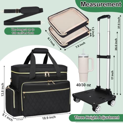 SIYNPAV 5-Wheeled Rolling Teacher Bag with Detachable Trolley, 15.6 Inch Laptop Sleeve & Accordion File Organizer, Large Capacity Teacher Tote with Cup Holder for School Office, Black