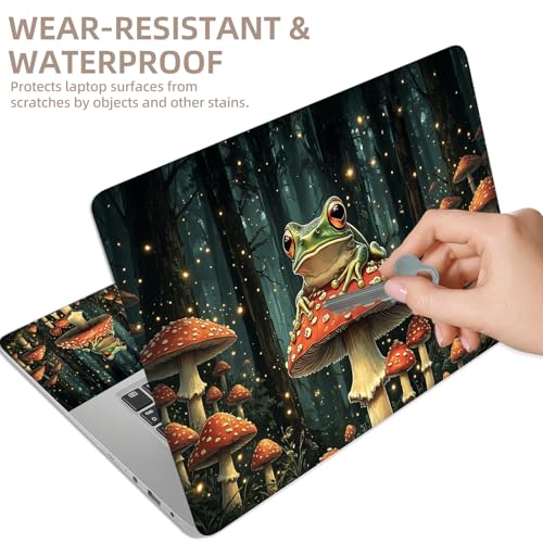 Universal Laptop Skin Sticker for 12/13/14/15.6 Inch Laptops, Reusable Vinyl Laptop Decal Cover, Waterproof Scratch Resistant Notebook Skin with 2 Wrist Pads,Frog Mushroom Forest - color: Frog Mushroom Forest