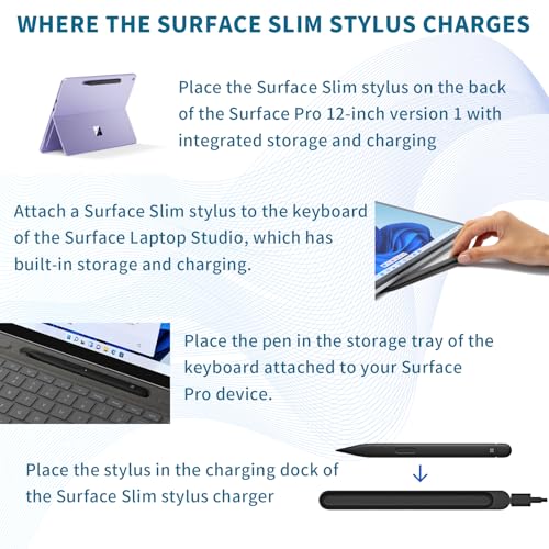 Surface Slim Pen 2 Matte - Bluetooth 5.0 Connectivity - 4,096 Points of Pressure Sensitivity - with Slim Pen 3 Tips and Pencil Holder