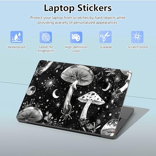 Universal Laptop Skin Sticker with 2 Wrist Pad Skins, Waterproof Scratch Resistant Vinyl Laptop Cover Decal, Cut to Fit for 11–15.6 Inch MacBook HP Dell Lenovo, Mushroms Night - color: Mushroms Night