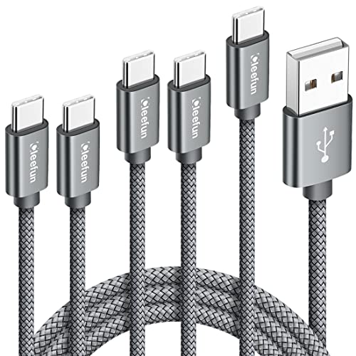 CLEEFUN USB C Cable, USB to USB C Cable, [5 Pack, 3/3/6/6/10 ft] Type C Charger Cable Fast Charging for iPhone 17 16 15 Pro Max Plus Air, for Samsung Galaxy S25 S24 S23 S22 S21 S20 S10 A17 A16 A15 - color: Grey