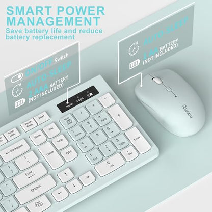 Wireless Keyboard and Mouse Combo, Full-Sized Wireless Keyboard and Adjustable DPI Mouse, 2.4GHz USB Receiver, Keyboard and Mouse for PC, Windows, Desktop, Laptop (Mint Green and White) - color: Mint Green and white