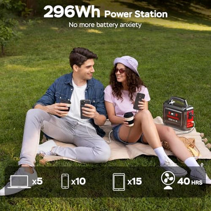 MARBERO Portable Power Station 350W Peak Camping Solar Generator Laptop Charger 296Wh Power Bank with AC Outlet 110V with Multi-Output LED Flashlights for CPAP Home Camping Hurricane Emergency - color: Red
