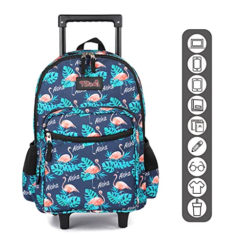 Tilami Rolling Backpack 18 inch Double Handle with Lunch Bag Wheeled Kids Backpack, Flamingo Black - color: Flamingo Black