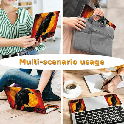 Universal Laptop Skin Sticker with 2 Wrist Pad Decals, 3-Piece Removable Vinyl Laptop Cover, Dark Crow Waterproof Anti-Scratch, Easy-Trim Fit for 13.3" 14" 15.6" Laptops - color: Dark Crow