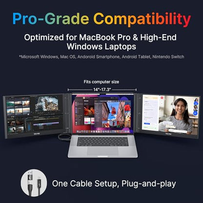 New Mobile Pixels Trio 3 Pro Triple Portable Monitor, 14.1" QHD 1400P Monitor with Built-in Kickstand, Expand to Triple Screens with USB-C, 65W Pass-Through Charging, Compatible with Mac & Windows