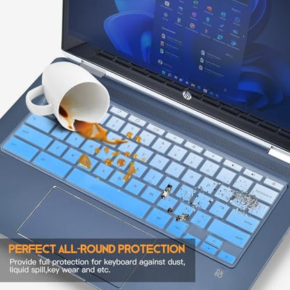 Keyboard Cover Skin for HP Chromebook 14 Laptop 14a-na 14a-ne 14a-ca 14a-na0226nr 14a-ne0013dx 14a-na0021nr 14a-na0031wm 14a-ca0030wm 14a-ca0023nr, HP Chromebook 14A G5 Keyboard Protector, Ombre Blue - color: Ombre Blue