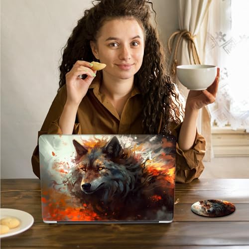Laptop Skin Sticker Decal 15.6 Inch,12 13 13.3 14 15 15.6 in Laptop Netbook Skins for Notebook,Art Decal Removable Waterproof Scratch Resistant,Universal Vinyl Cover,Cool Fire Wolf - color: Cool Fire Wolf