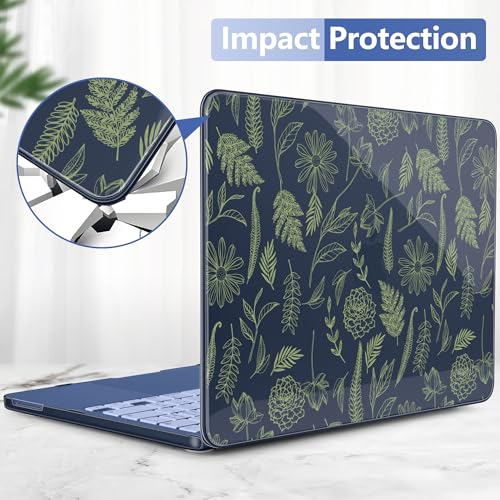 Batianda Case for MacBook Neo 13 Inch 2026 Model A3404, Sage Botanical | 4-in-1 Laptop Accessories Bundle with Sage Botanical Art, Ultra Slim Hard Shell for Students and Nature Lovers - color: Midnight Leaf Outlines