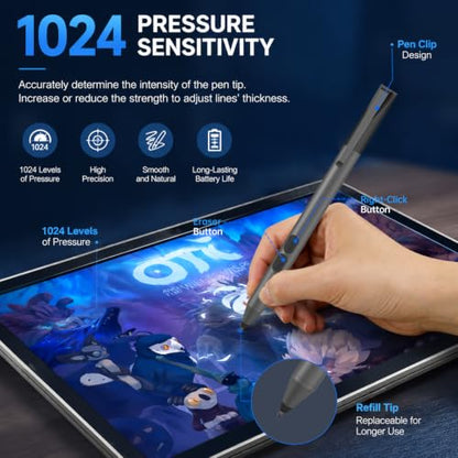 Active Pen for HP Omnibook Envy x360 Spectre Pavilion, Palm Rejection | 1024 Pressure Levels, 300-Day Battery, Dual Side Button, No Bluetooth, MPP 1.51 for Drawing & Note-taking - color: Black