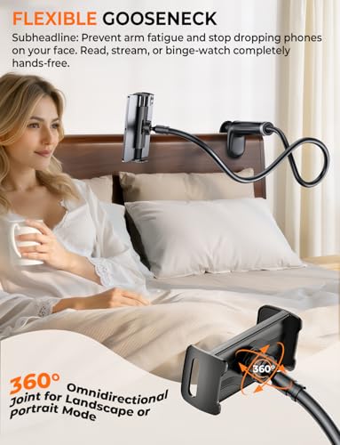 42" Long Arm Tablet Holder for Bed with 360° Rotating Base: Flexible Gooseneck Stand Compatible with iPad Pro Air Mini | Kindle | Switch & Other 4–13" Devices - color: Black