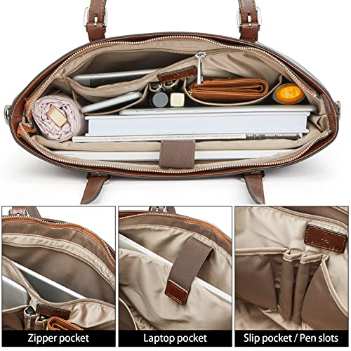 BOSTANTEN Genuine Leather Laptop Bag for Women 15.6'' Briefcase Tote Bags | Laptop Compartment, Structured, Professional, Detachable & Adjustable Shoulder Strap, Metal Feet, Work, Office, Business - color: B-coffee