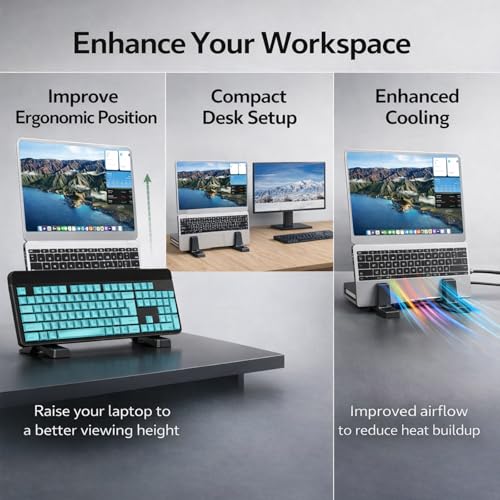 Ergonomic Vertical Laptop Stand – Space-Saving Cooling Laptop Stand for Desk Organization, Portable Stand, Compatible with MacBook Air Pro, Dell, HP, Lenovo, Tablets that Can Open 180°