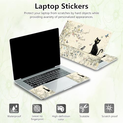 Laptop Skin Sticker Decal, Universal Reusable Vinyl Laptop Cover for 12" 13" 13.3" 14" 15" 15.4" 15.6" Notebook PC, Reusable Waterproof Scratch-Resistant with 2 Wrist Pads,Cute Black Cat - color: Cute Black Cat