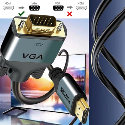 HDMI to VGA 60Ft Cable with IC, Gold-Plated HDMI to VGA Compatible for Computer, Desktop, Laptop, PC, Monitor, Projector,HDTV, Raspberry Pi, Roku, Xbox and More, Green-Gray Aluminum Shell - size: 60FT