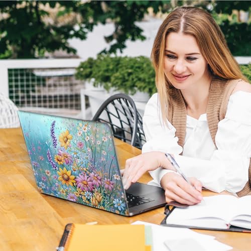 Laptop Skin Sticker Decal, Universal Reusable Vinyl Laptop Cover for 12" 13" 13.3" 14" 15" 15.4" 15.6" Notebook PC, Reusable Waterproof Scratch-Resistant with 2 Wrist Pads,Colourful Wildflowers Floral - color: Colourful Wildflowers Floral
