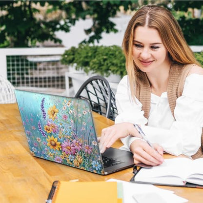 Laptop Skin Sticker Decal, Universal Reusable Vinyl Laptop Cover for 12" 13" 13.3" 14" 15" 15.4" 15.6" Notebook PC, Reusable Waterproof Scratch-Resistant with 2 Wrist Pads,Colourful Wildflowers Floral - color: Colourful Wildflowers Floral