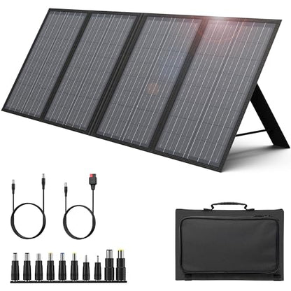 EnginStar Portable Power Station, 300W 296Wh Battery Bank with 110V Pure Sine Wave, 60W Foldable Solar Panel with 18V DC Outlet for Portable Power Stations