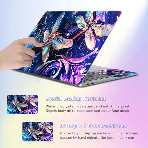 Universal Laptop Skin Sticker Decal, Compatible with MacBook HP Dell Lenovo 12"-15.6", Reusable Vinyl Notebook Cover 3PCS Set, High-Recognition Film-Dragonfly Sparkling - color: Dragonfly Sparkling