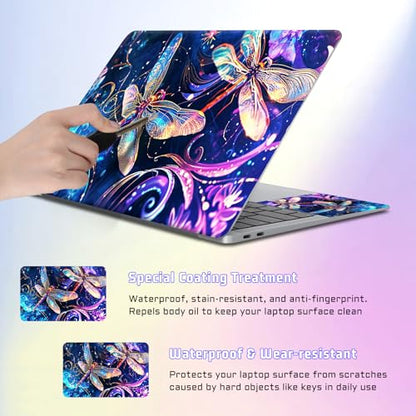 Universal Laptop Skin Sticker Decal, Compatible with MacBook HP Dell Lenovo 12"-15.6", Reusable Vinyl Notebook Cover 3PCS Set, High-Recognition Film-Dragonfly Sparkling - color: Dragonfly Sparkling