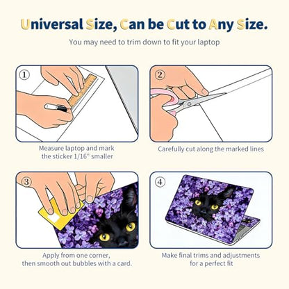 Universal Laptop Skin for 13-16 Inch Laptops,Vinyl Protective Sticker Decal,Easy DIY Trim-to-Fit for HP/Dell/MacBook,Bubble-Free & Removable,Black Cat Purple Flower - color: Black Cat Purple Flower