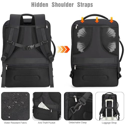 Tzowla 40L Expandable Travel Laptop Backpack for Men Women Carry on Flight Approved,Large Capacity Anti Theft Backpacks with Giant Tumbler Holder Pocket,Personal Item Bag Fit 17.3" Computer（Black - color: Black(backpack With 3 Packing Cubes)