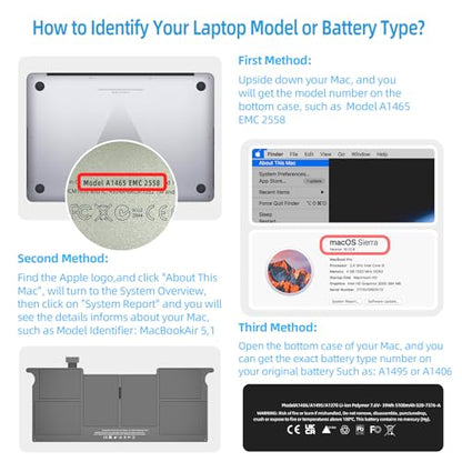 A1465 Battery Replacement, A1406 Battery for MacBook Air 11 Inch Early 2015, Early 2014, Mid 2013, Mid 2012, Mid 2011 Model A1370 A1495 Capacity 7.6V 39W 5100mAh