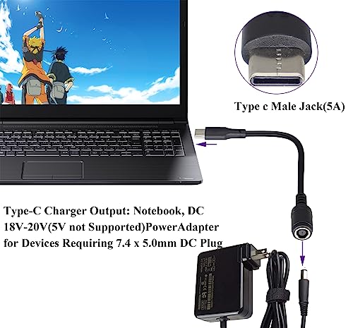USB Type C Male External to DC 7.4mmx5.0mm Female Internal Connector Quick 5A Charging Power Supply Suitable for Mobile Phones,Tablets,laptops Power Sockets(17cm/6.7inch-2Pack)