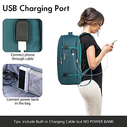 Large Travel Backpack Women, Flight Approved Carry On Backpack, Water Resistant Anti-Theft Large Casual Daypack Fit 17 Inch Laptop with USB Charging Port, Peacock Blue - color: Peacock Blue, size: 17.3 inch