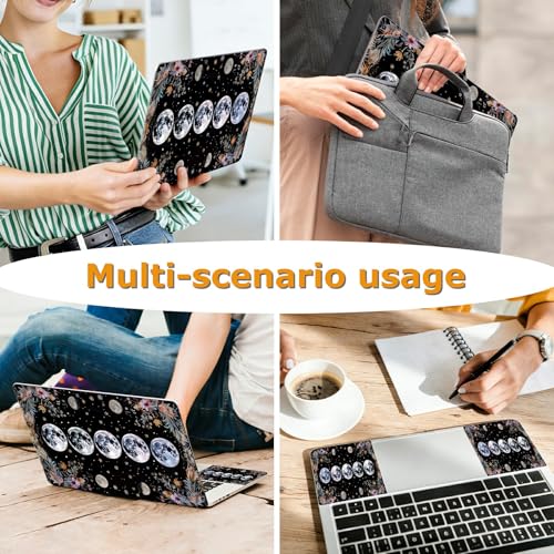 Universal Laptop Skin Sticker with 2 Wrist Pad Decals, 3-Piece Removable Vinyl Laptop Cover, Moon Flowers Waterproof Anti-Scratch, Easy-Trim Fit for 13.3" 14" 15.6" Laptops - color: Moon Flowers